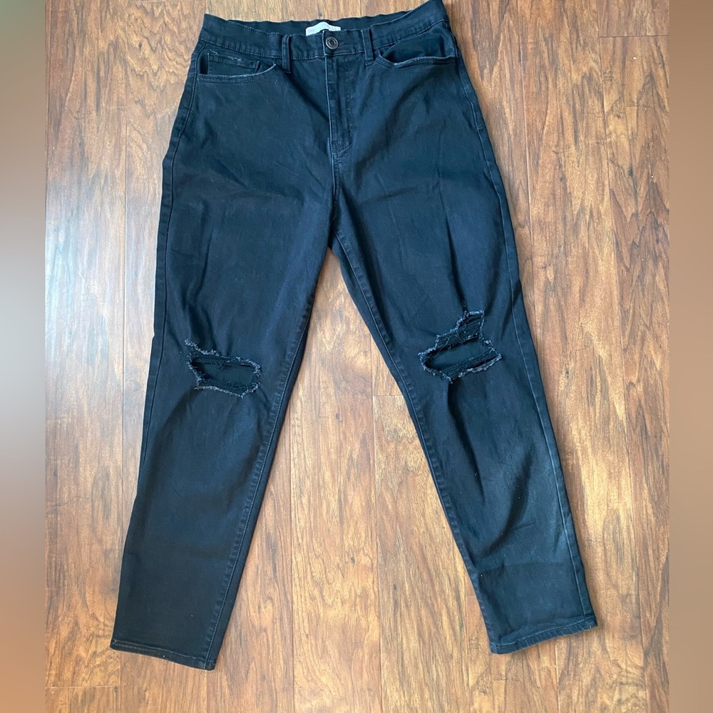 SO Black Distressed High Rise Mom Jeans